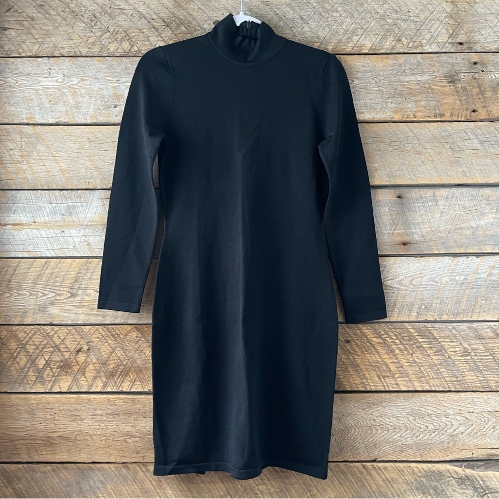 Ralph Lauren Sheath Dress Small Black Mock Neck Long Sleeve Fitted Minimalist